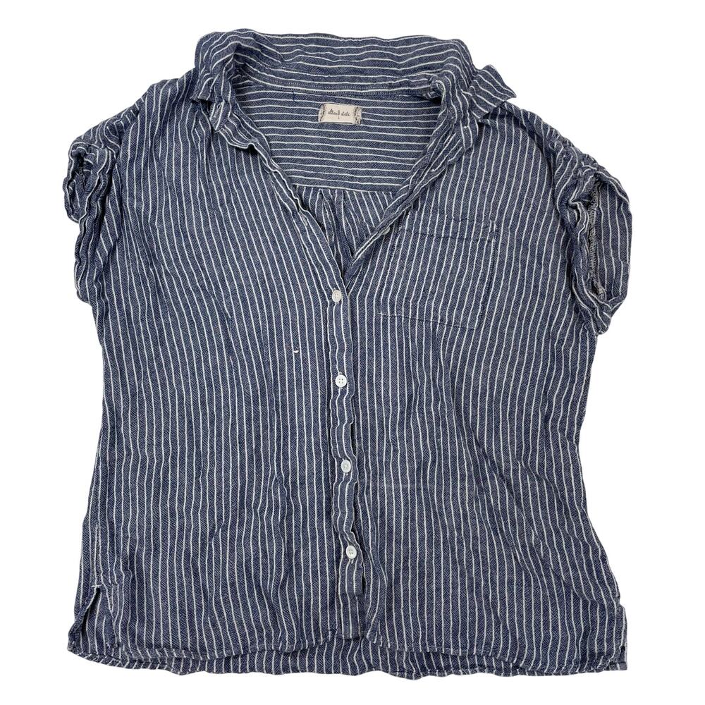 Altar'd State Day Tripper Linen Rayon Striped Blue Button Up Top Large Women